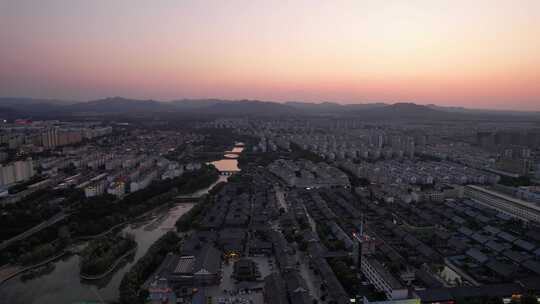 城市日落晚霞夕阳西下航拍