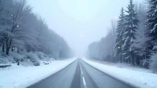 冬季道路雪景4k舞台粒子活动背景