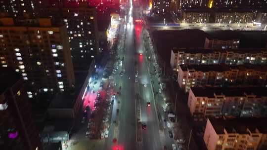 航拍 夜景 过年 年味 年末 夜晚 道路 车辆