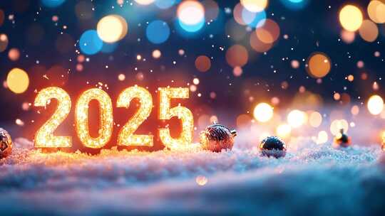 雪景雪地上的红色灯光2025新年背景