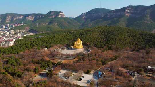 4K千佛山风景区大佛弥勒佛航拍视频