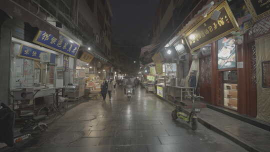 西安小吃回民街空镜拍摄延时商业街人流夜景