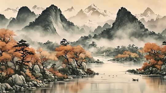 简约意境中国风山水画背景