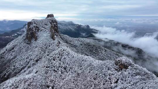 浦江仙华山雪景云雾风光航拍