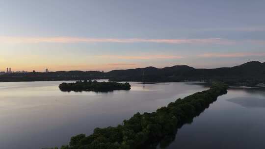 杭州西湖日出朝霞航拍