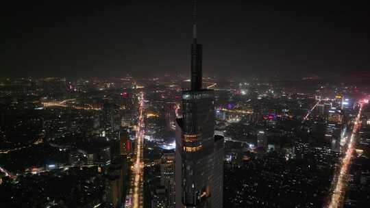 南京市鼓楼区绿地中心紫峰大厦夜景航拍夜晚