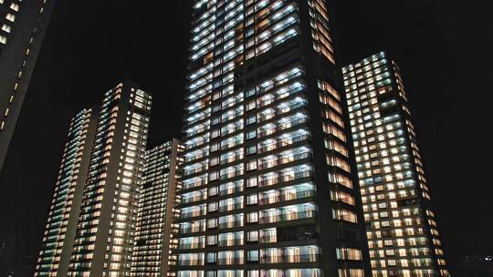 高层建筑住宅小区亮灯验收夜景航拍