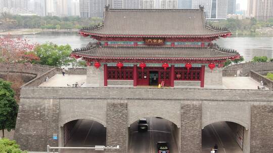 广东惠州朝京门历史文化古建筑航拍视频素材模板下载