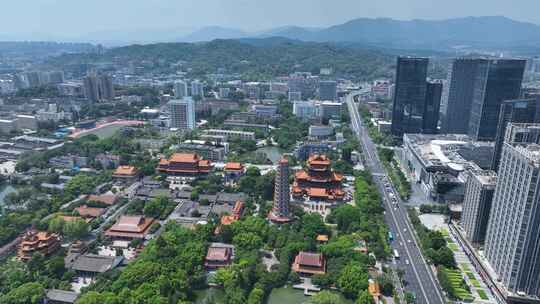 福州西禅古寺航拍城市寺庙古建筑景观风景