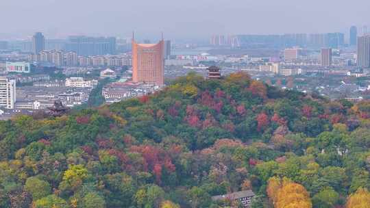 浙江绍兴越城区府山公园航拍城市风景大自然