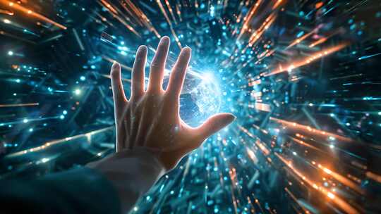 手掌触摸未来时空 数字科技魔法宇宙传送门