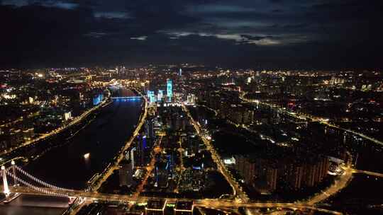 福建福州大景城市夜景灯光航拍