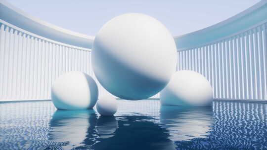 白色球体与水面3D渲染视频素材模板下载