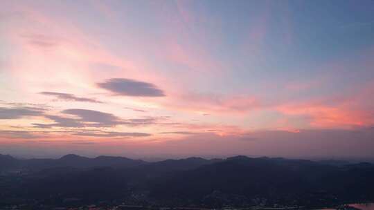 杭州日落晚霞天空风景航拍