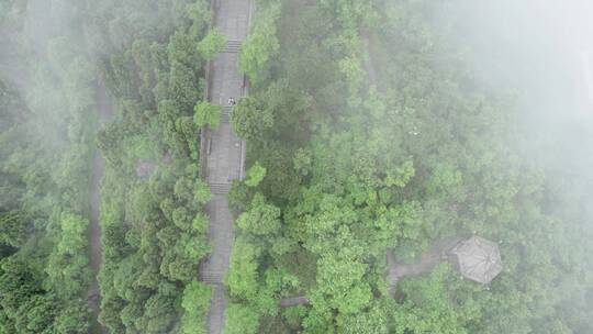 航拍南岳祝融峰步行登山阶梯