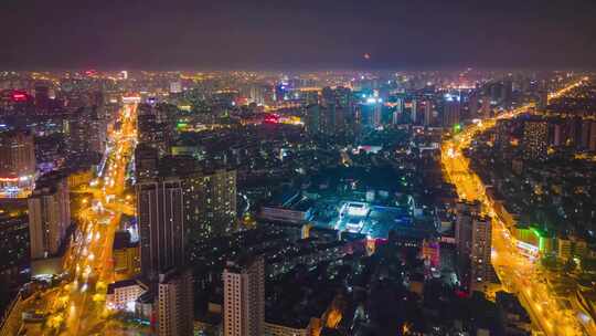 安徽合肥城市夜景交通灯光航拍移动延时