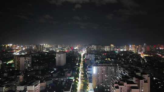 航拍广西玉林城市大景夜景灯光交通