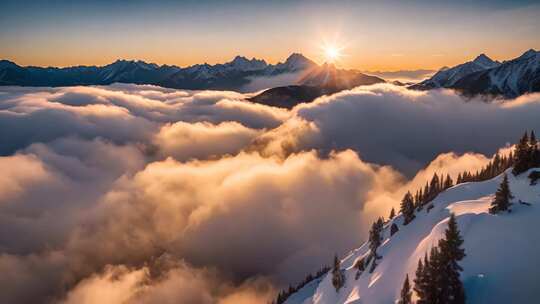 雪山云海日出全景