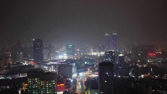 浙江湖州城市夜景航拍