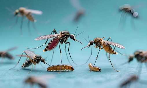 蚊子与幼虫微距画面