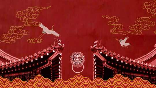 中式古建筑与飞鹤元素画面