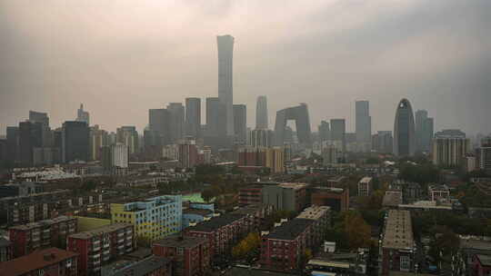 北京雾气雾霾空气污染城市建筑日转夜延时