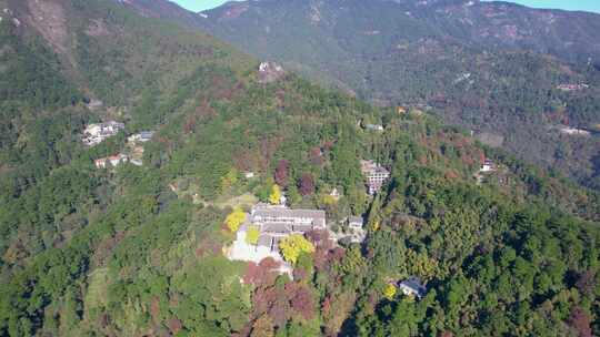 航拍南岳衡山福严寺古建筑群以及千年银杏树