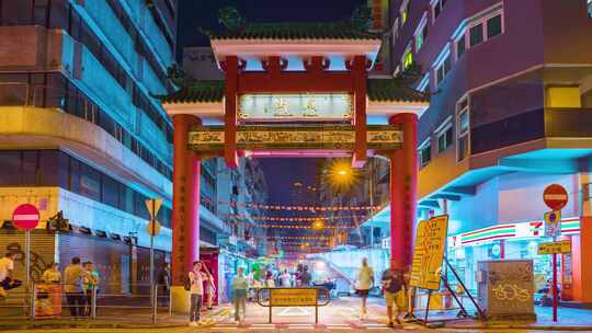 香港庙街夜景固定延时