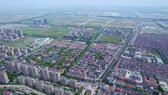 航拍绍兴上虞沥海镇滨海新城住宅区全景