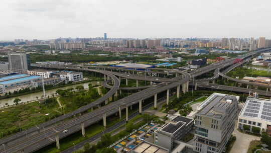 实拍延时航拍昆山周市立交桥