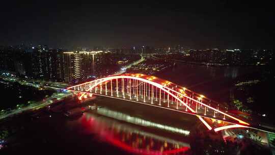 广东佛山城市地标建筑夜景灯光航拍