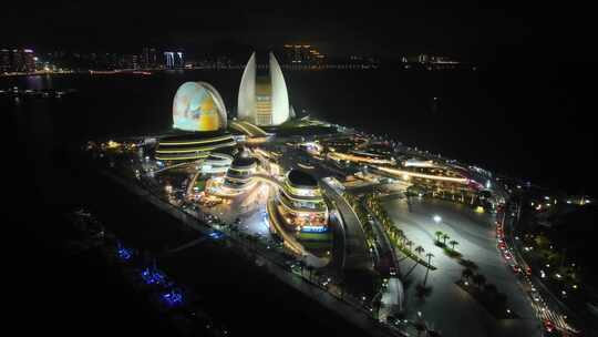 珠海日月贝夜景航拍夜晚珠海大剧院珠海地标