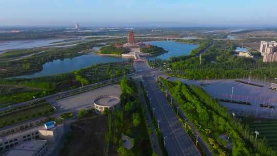 宁夏吴忠黄河楼景区航拍