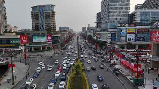 航拍广汉城市中轴线道路中山大道街景