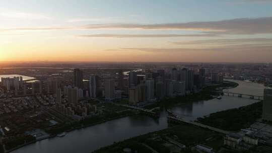 天津市滨海新区于家堡风景航拍空镜