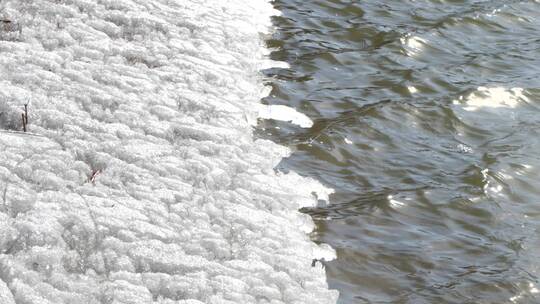春天冰雪消融冰面融化河水流动