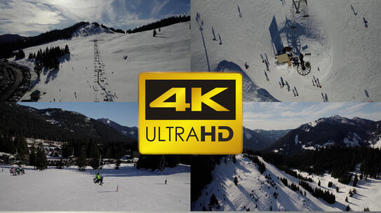 滑雪场雪景全景航拍电影级视觉视频素材模板下载