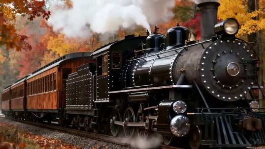 秋日森林中的蒸汽火车