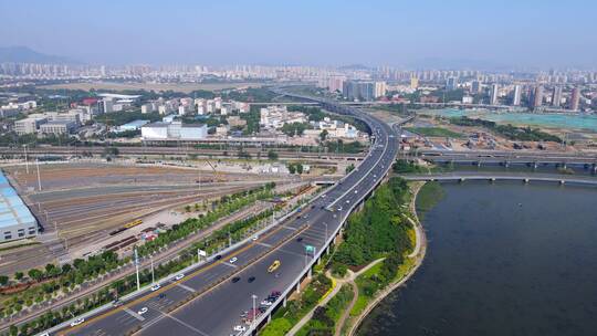 航拍青岛跨海大桥高速公路景观 4k