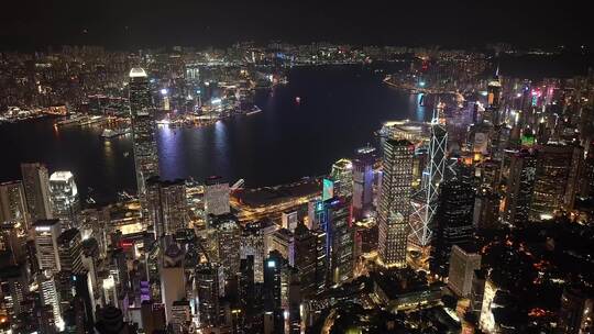 航拍香港维多利亚港城市夜景