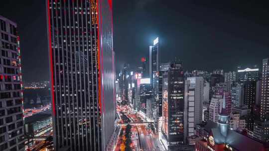FPV大气航拍香港城市夜景摩天大楼街道视频素材模板下载