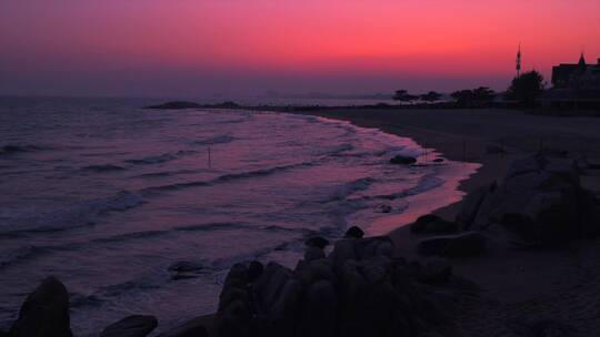 河北秦皇岛海边沙滩与唯美夕阳晚霞慢镜头