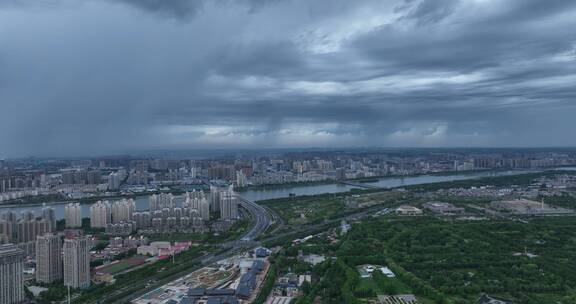 洛阳洛河隋唐立交桥鼓楼牡丹博物馆阴雨天