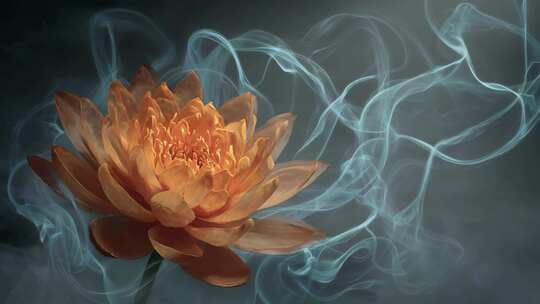 橙色莲花烟雾环绕画面