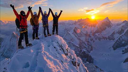 雪山登山团队励志攀登雪山高山奋斗高峰成功