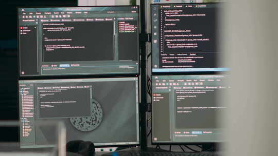 在空软件IT代理台中显示编程代码的多个屏幕视频素材模板下载