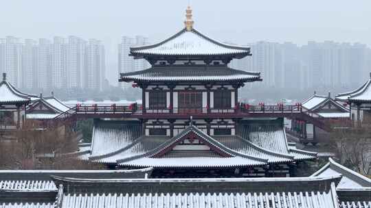 航拍洛阳上阳宫雪景合集