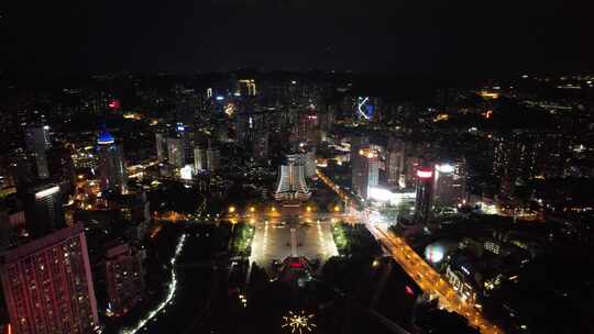 贵州贵阳筑城广场夜景灯光航拍