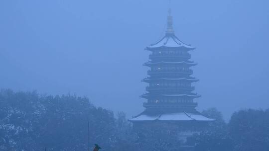 杭州西湖雷峰塔雪景4K视频素材