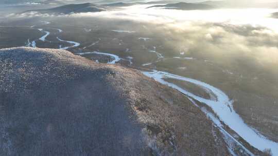 航拍林海雪原冰河云海朝阳